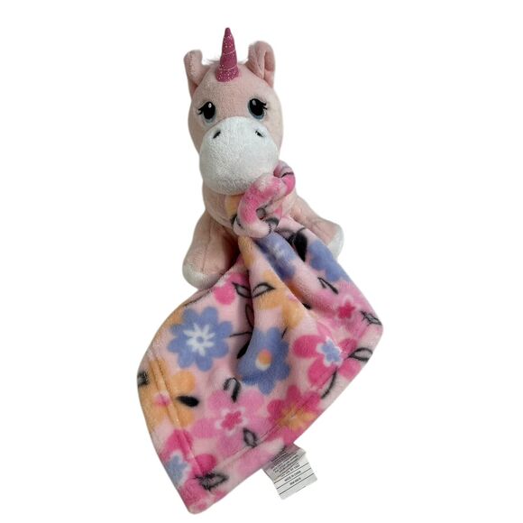 Little Beginnings Pink Unicorn Lovey Plush Floral Baby Security Blanket Stuffed - Picture 1 of 8